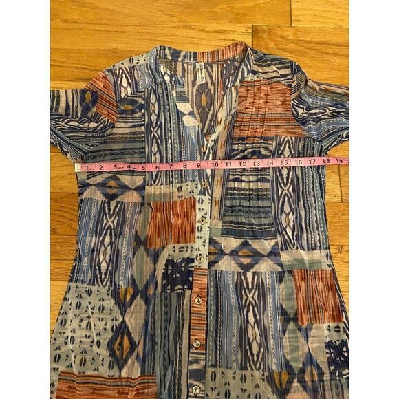 PerSeption Concept Women's Bohemian Sheer Patchwork Button-Down Blouse Sz Large - Picture 6 of 10